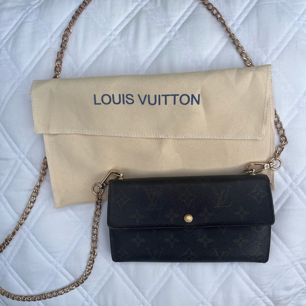 Louis Vuitton Monogram Dark Brown Wallet-On-Chain with Gold Hardware